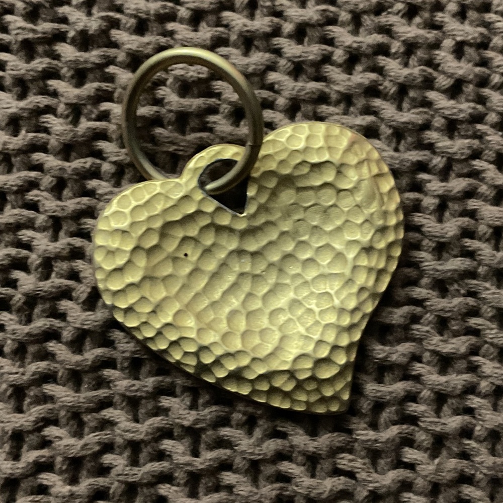 Vintage Rare Pewter Hammered Heart-Shaped Gold Accent with Symbols